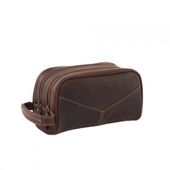 Dark Brown Leather Men's Toiletry Bag Leather Roomy Dopp Kit Clutch Wash Kit - iwalletsmen