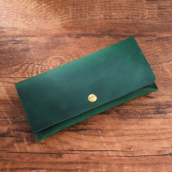 Green Leather Women Flap Wallet Vintage Wallet With Flap - iwalletsmen