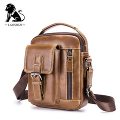 Fashion Brown Leather Mens Small Vertical Side Bag Messenger Bag Tablet Bag For Men - imessengerbags