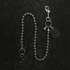 White Beaded Wallet Chain Womens White Lavastone Long Bead Wallet Chain with Keyring - iChainWallets