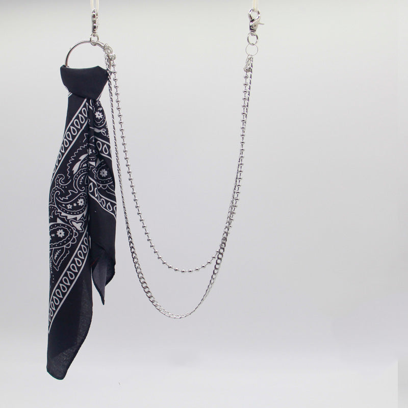 White&Black Paisley Bandana Trousers Chain Pants Chain Biker Kerchief Headscarf Jeans Chains