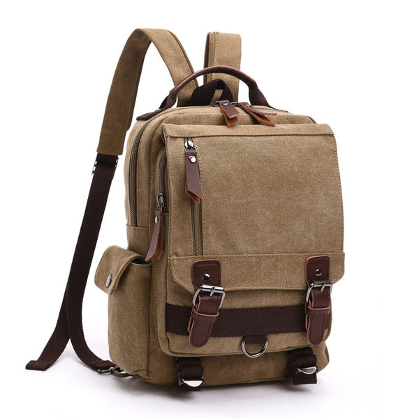 Khaki Sling Bag for Big Man –  Convertible Canvas Large Sling Backpack – Large Canvas Sling Bag for Big Guys