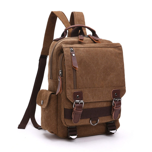 Brown Sling Bag for Big Man –  Convertible Canvas Large Sling Backpack – Large Canvas Sling Bag for Big Guys