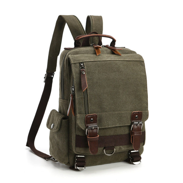 Army Green Sling Bag for Big Man –  Convertible Canvas Large Sling Backpack – Large Canvas Sling Bag for Big Guys
