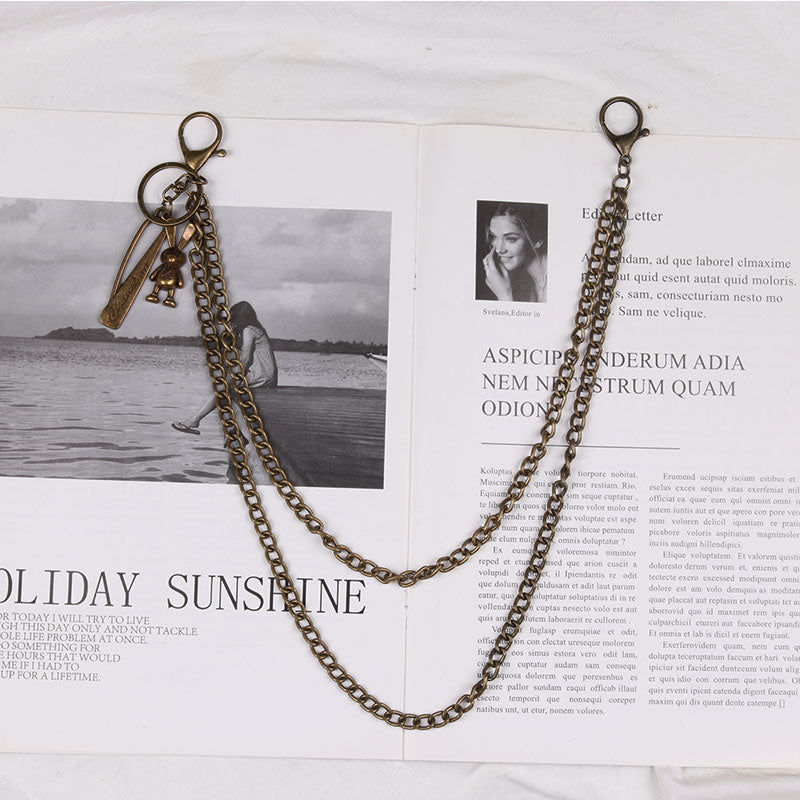 Cute Womens Jeans Chain Brass Double Layers With Bunny Charms Wallet Chains For Women