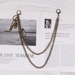 Cute Womens Jeans Chain Brass Double Layers With Bunny Charms Wallet Chains For Women