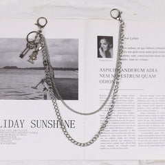 Cute Womens Jeans Chain Silver Double Layers With Bunny Charms Wallet Chains For Women