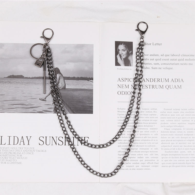 Cute Womens Jeans Chain Silver Double Layers With Key&Lock Charms Wallet Chains For Women