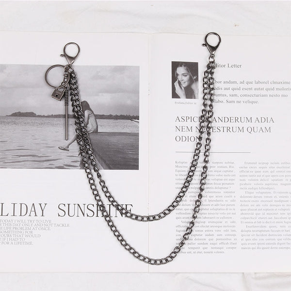 Cute Womens Jeans Chain Silver Double Layers With Key&Lock Charms Wallet Chains For Women