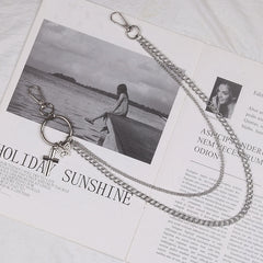 Cute Womens Jeans Chains Silver Double Layers With Butterfly&Cross Charm Pants Chain For Women
