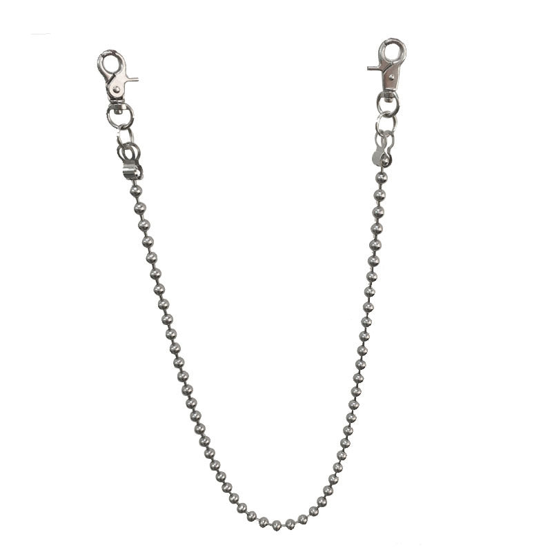 Silver Mens Long Bead Wallet Chain Biker Wallet Chain Bead Silver Pants Chain For Men