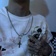 Silver Mens Cross Wallet Chain Double Biker Wallet Chain Unique Double Necklace Chain For Women