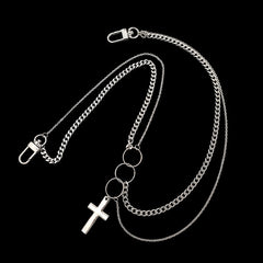 Silver Mens Cross Wallet Chain Double Unique Biker Wallet Chain Double Necklace Chain For Women