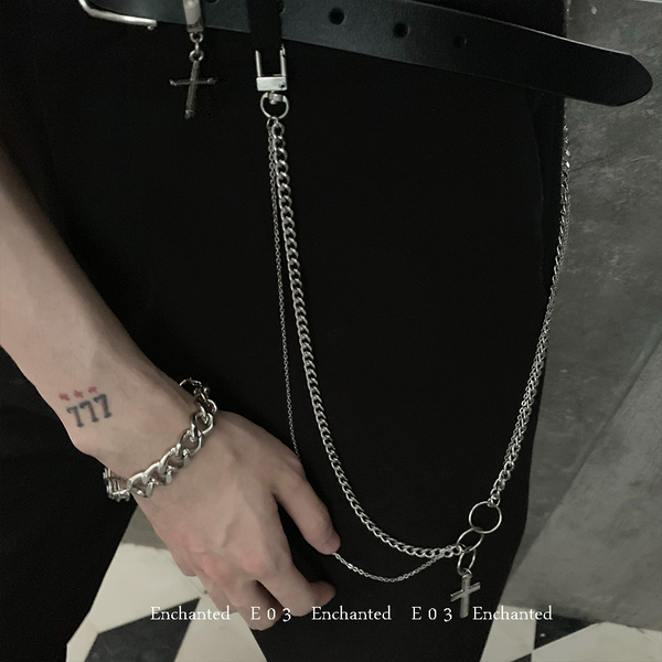 Unique Silver Mens Cross Wallet Chain Double Biker Wallet Chain Double Necklace Chain For Women