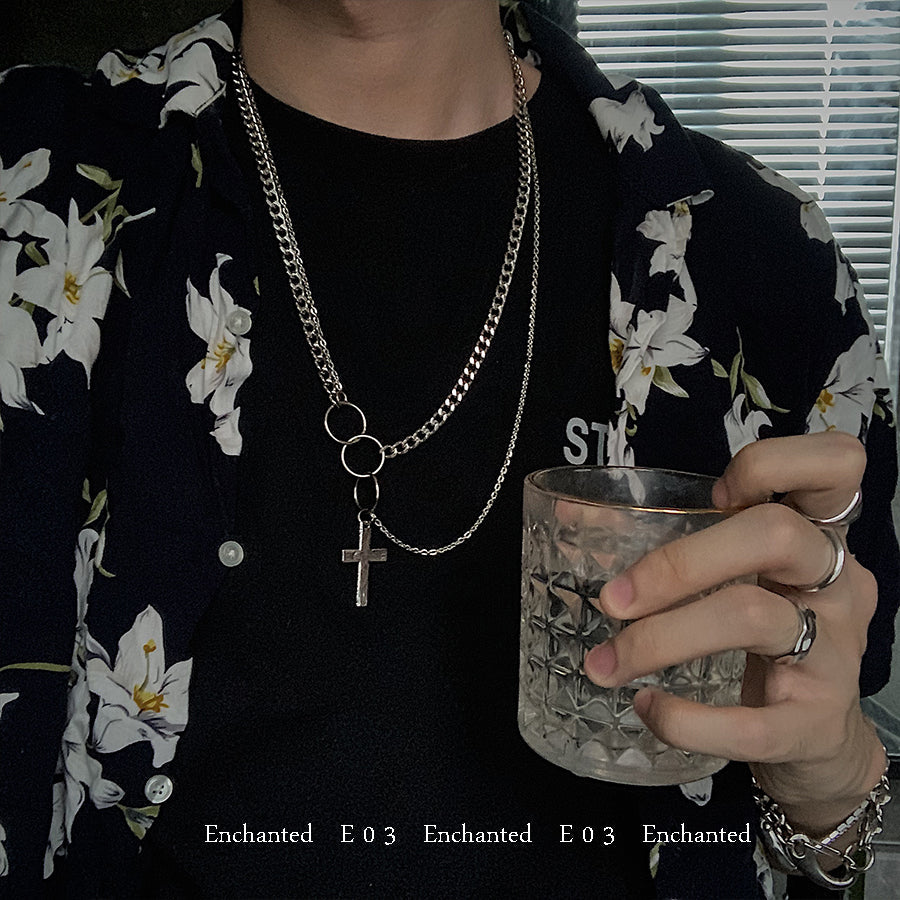 Silver Mens Cross Wallet Chain Double Biker Wallet Chain Unique Double Necklace Chain For Women