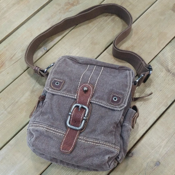 Mens Canvas Side Bag Canvas Vertical Messenger Bag Gray Small Courier Bag Shoulder Bag for Men