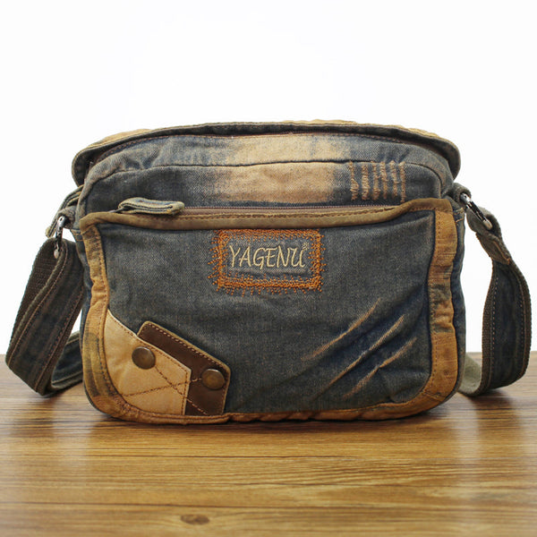 Blue Denim Small Messenger Bag Mens Denim Side Bag Vintage Denim Small Crossbody Bag For Women