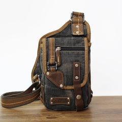 Black Denim Mens Small Shoulder Bag Sling bag Denim Chest Bag Sling Pack For Men