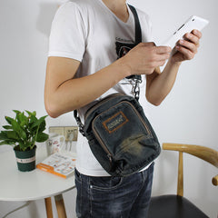 Blue Denim Mens Small Vertical Messenger Bag Denim Side Bag Small Crossbody Bag For Women