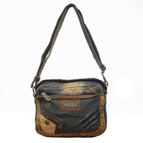 Blue Denim Small Side Bag Mens Denim Messenger Bag Vintage Denim Small Crossbody Bag For Women