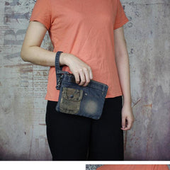 Vintage Denim Black Womens Envelope Bag Clutch Jean Wristlet Bag Hand Bag For Men