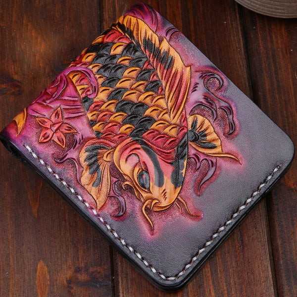 Handmade Leather Carp Mens billfold Wallet Cool Leather Wallet Slim Wallet for Men - imessengerbags