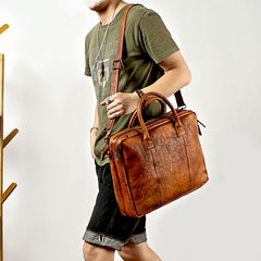 Vintage Brown Mens Leather Briefcase Work Handbag Black 14'' Computer Briefcases For Men - imessengerbags