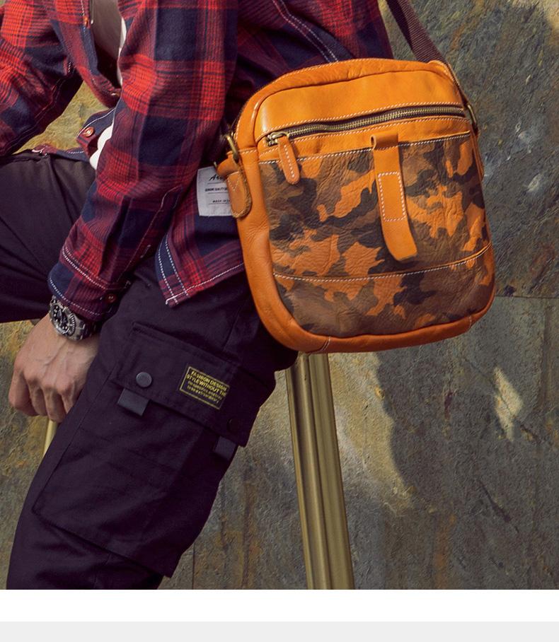 Yellow Cool Leather Mens Camouflage Vertical Side Bag Small Messenger Bags Casual Bicycle Bags for Men