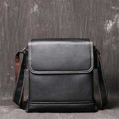 Black LEATHER MEN'S Vertical Side bag  Vertical MESSENGER BAG Small Courier Bag FOR MEN