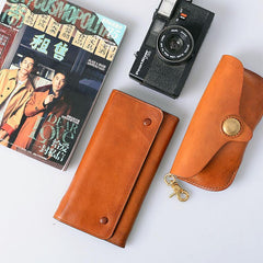 Tan Cool Leather Mens Long Wallet Black Bifold Wallet Long Wallet Brown Phone Wallet For Men - imessengerbags