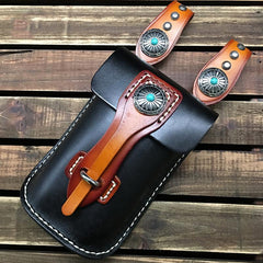 Handmade Black Leather Waist Bag Belt Pouch Belt Small Messenger Bag Side Bags For Men - imessengerbags