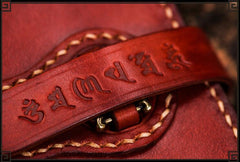 Handmade Leather Men Tooled Chinese Lion Cool Leather Wallet Long Phone Wallets for Men - imessengerbags