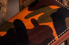 Handmade Leather Men Camouflage Cool Leather Wallet Long Phone Clutch Wallets for Men - imessengerbags