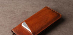Genuine Leather Mens Cool Long Leather Wallet Cards Phone Zipper Clutch Wristlet Wallet for Men - imessengerbags