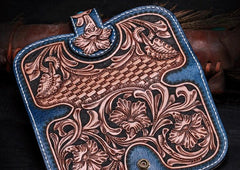 Handmade Leather Tooled Floral Mens Clutch Wallet Cool Wallet Long Wallets for Men Women - imessengerbags