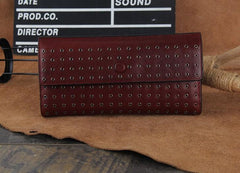 Genuine Leather Mens Cool Long Leather Wallet Zipper Clutch Wristlet Wallet for Men - imessengerbags