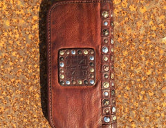 Handmade Genuine Rock Punk Leather Mens Cool Long Wallet Wristlet Bifold Clutch Wallet for Men