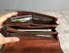 Handmade Genuine Leather Mens Clutch Cool Fashion Wallet Clutch Wristlet Wallet for Men