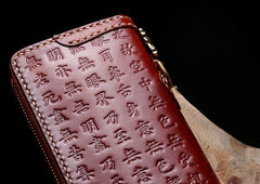 Handmade Leather Mens Chain Prajna Paramita Biker Wallet Cool Leather Wallet Long Phone Wallets for Men