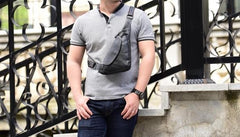 Genuine Leather Mens Cool Chest Bag Sling Bag Crossbody Bag Travel Bag Hiking Bag for men - imessengerbags