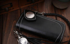 Handmade Mens Cool Black Leather Chain Wallet Biker Trucker Wallet with Chain