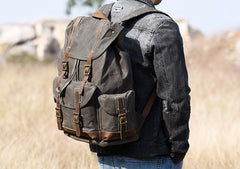 Oil Wax Canvas Mens Cool Backpack Bag Sling Bag Large Travel Bag Hiking Bag for Men