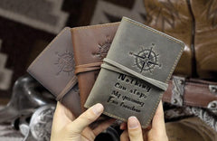 Handmade Leather Mens Cool Short Wallet Passport Card Holder Small Card Slim Wallets for Men - imessengerbags