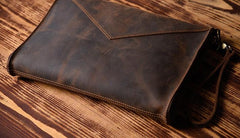 Handmade Leather Mens Clutch Cool Slim BagZipper Clutch Wristlet Wallet for Men - imessengerbags