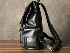 Genuine Leather Mens Cool Backpack Sling Bag Large Black Travel Bag Hiking Bag for men