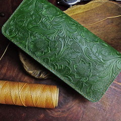 Handmade Leather Floral Mens Cool Travel Long Wallet Card Holder Card Slim Clutch Wallets for Men - imessengerbags