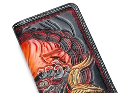 Handmade Leather Chinese Lion Mens Chain Biker Wallet Cool Leather Wallet With Chain Wallets for Men - imessengerbags