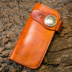 Handmade Long Wallet Mens Cool Leather Chain Wallet Biker Trucker Wallet with Chain - imessengerbags