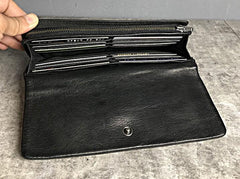 Handmade Genuine Leather Mens Clutch Cool Slim Wallet Zipper Clutch Wristlet Wallet for Men - imessengerbags