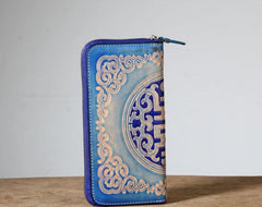 Handmade Genuine Leather Mens Cool Tooled Long Leather Wallet Bifold Clutch Wallet for Men - imessengerbags